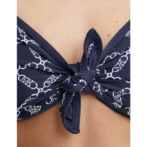 Michael Kors Women Midnight Blue Logo Print Tie-Front Swim Bikini Top Size S - Picture 3 of 5